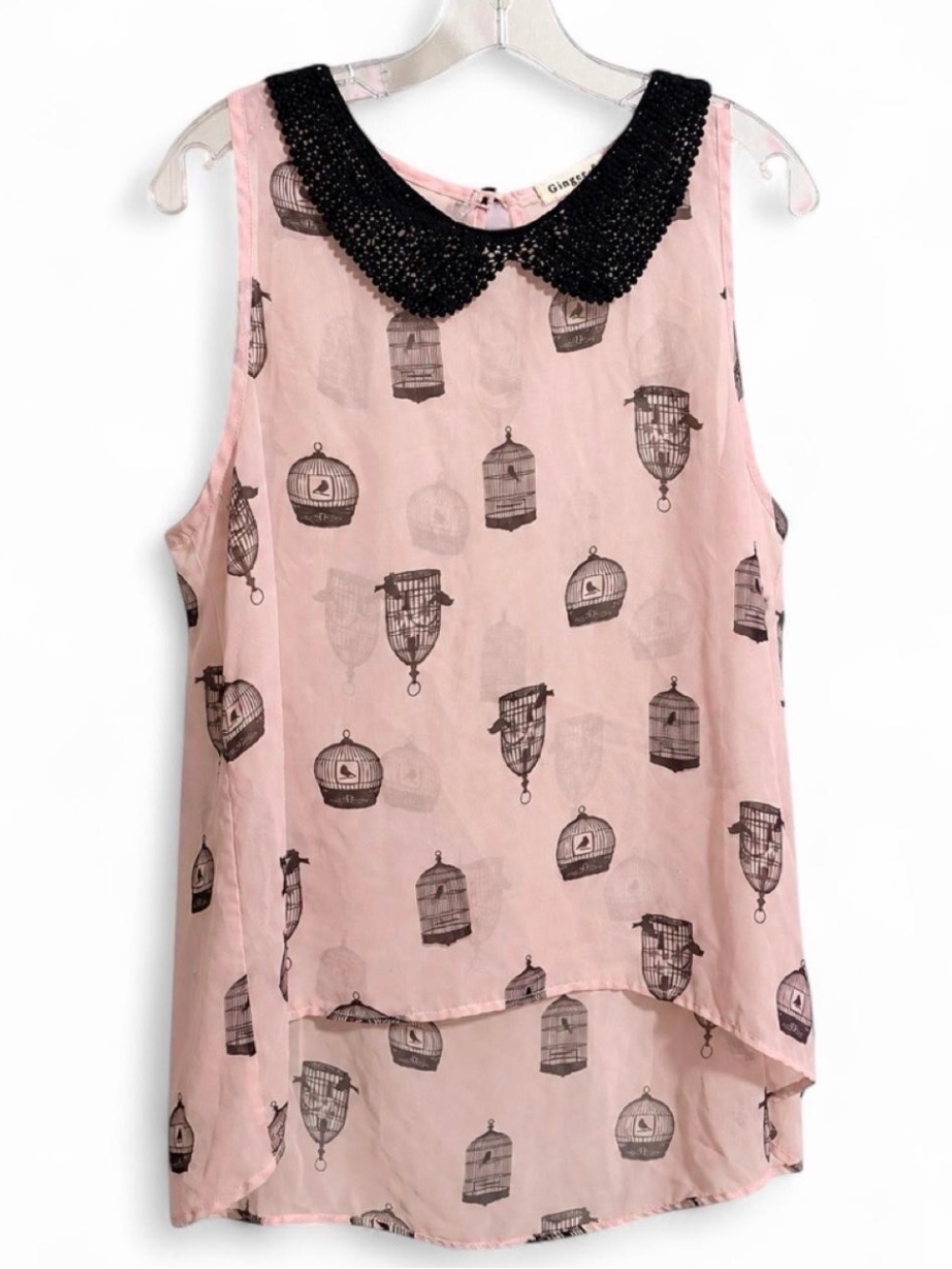 Ginger G Pink Sleeveless Top with Black Beaded Collar